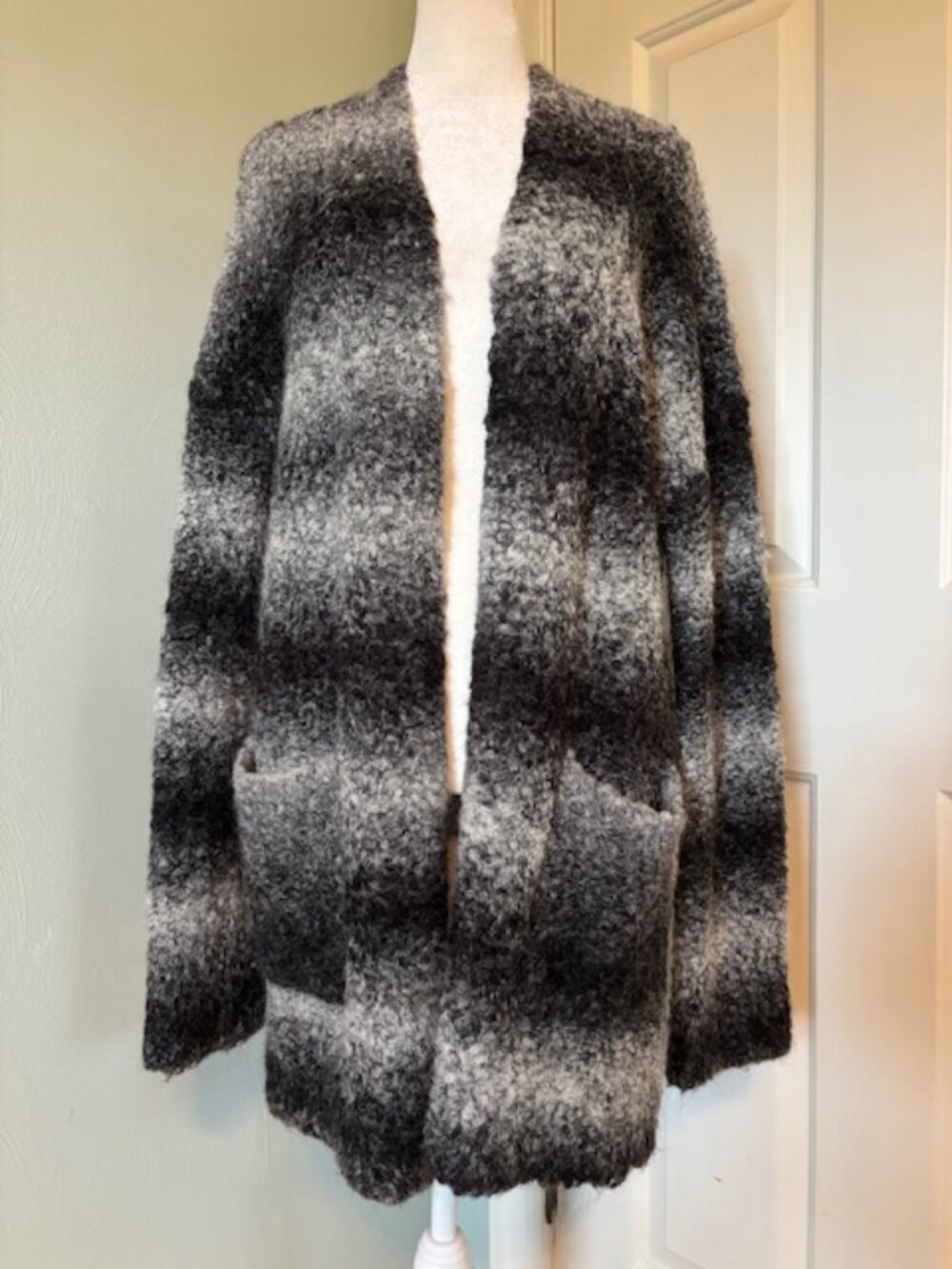 Rachel Zoe Black/Gray Ombre Alpaca Wool Blend Open Front Cardigan Women's Size L